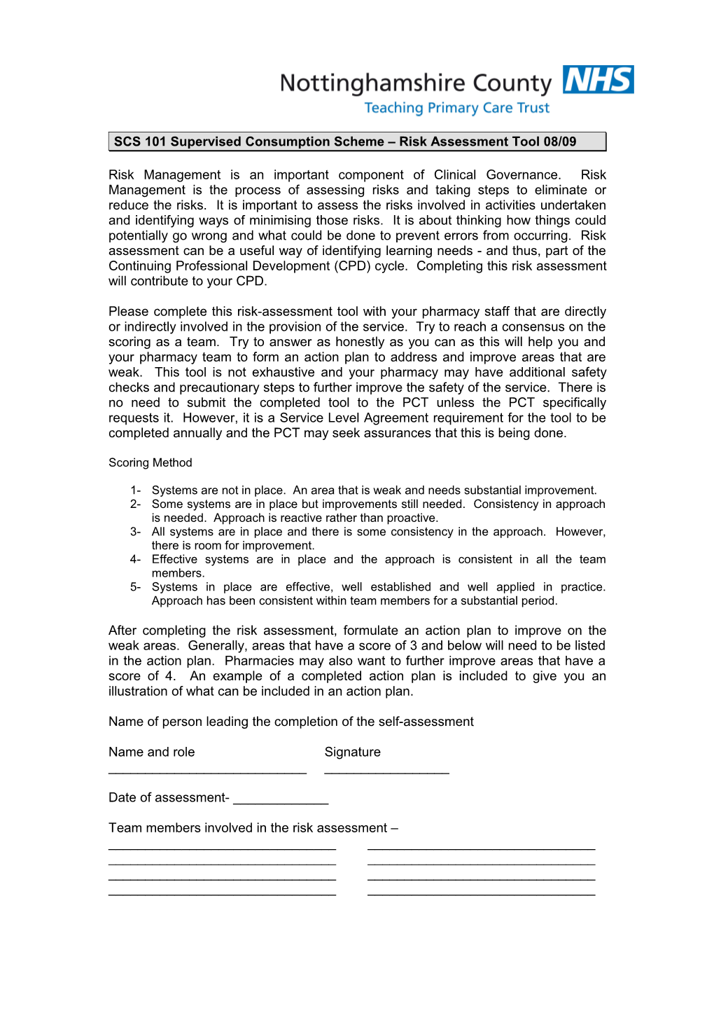 T6 Pharmacy Self-Assessment Tool for Risk Management 2005 (OPTIONAL)