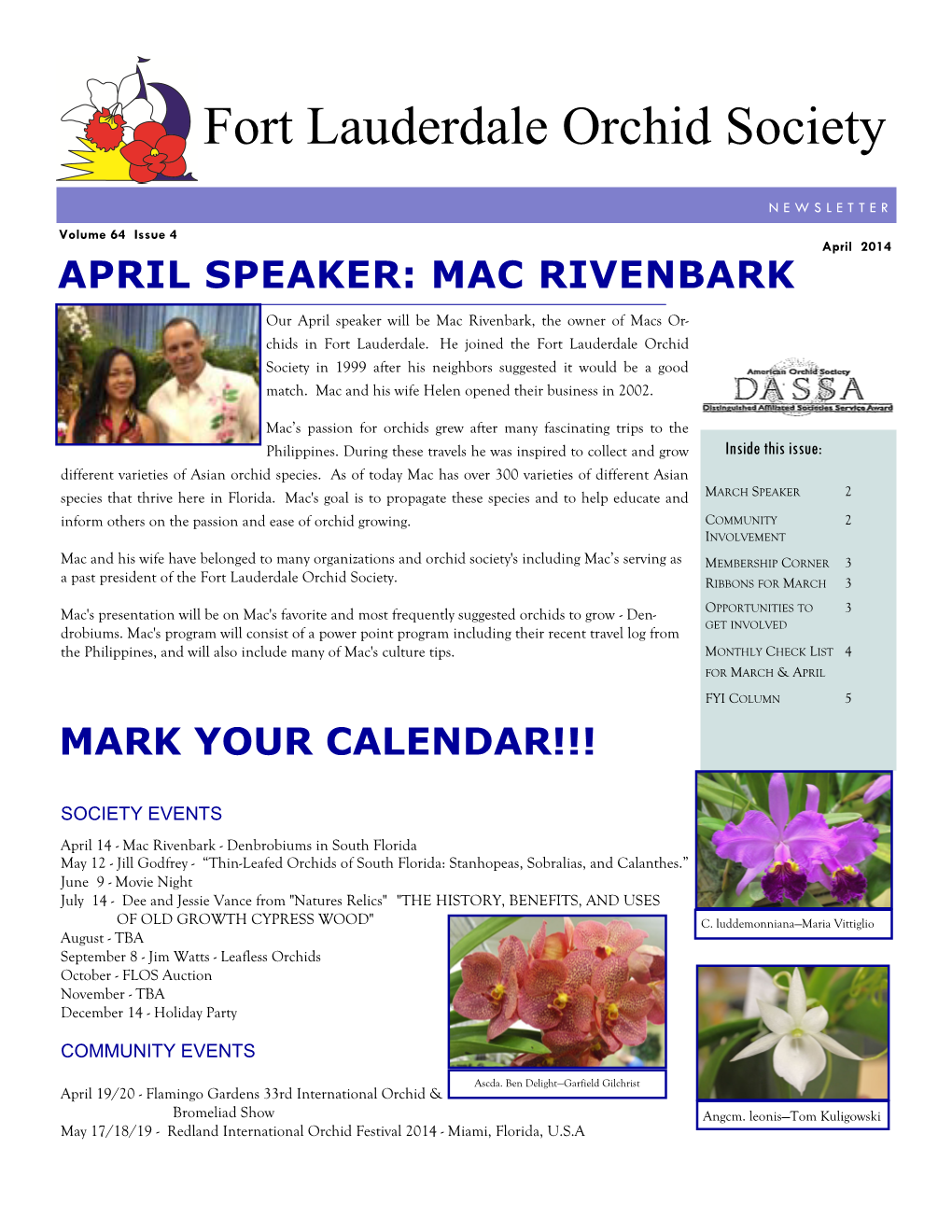 April 2014 APRIL SPEAKER: MAC RIVENBARK