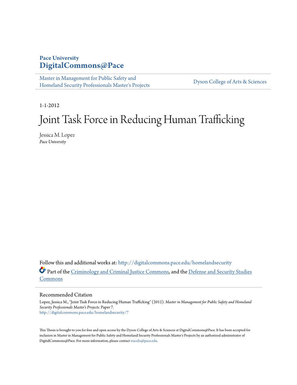 Joint Task Force in Reducing Human Trafficking Jessica M