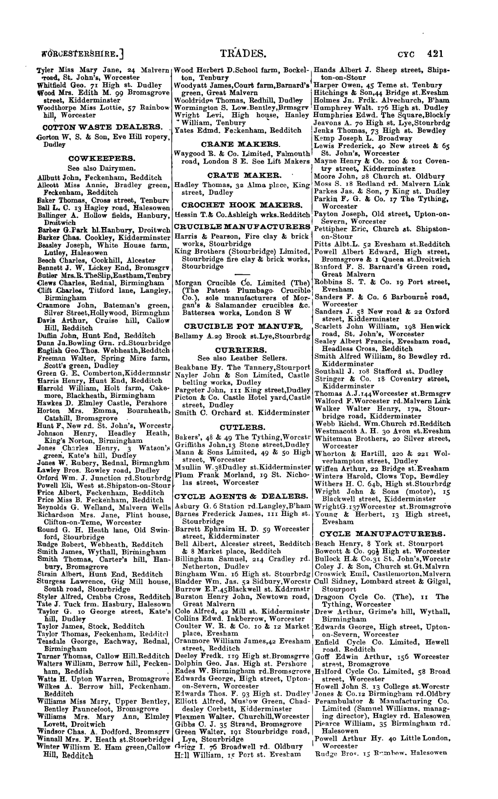 TRADES. CYC 421 Tyler Miss Mary Jane, 24 :Malvern Wood Herbert D.School Farm, Bockel-J Hands Albert J