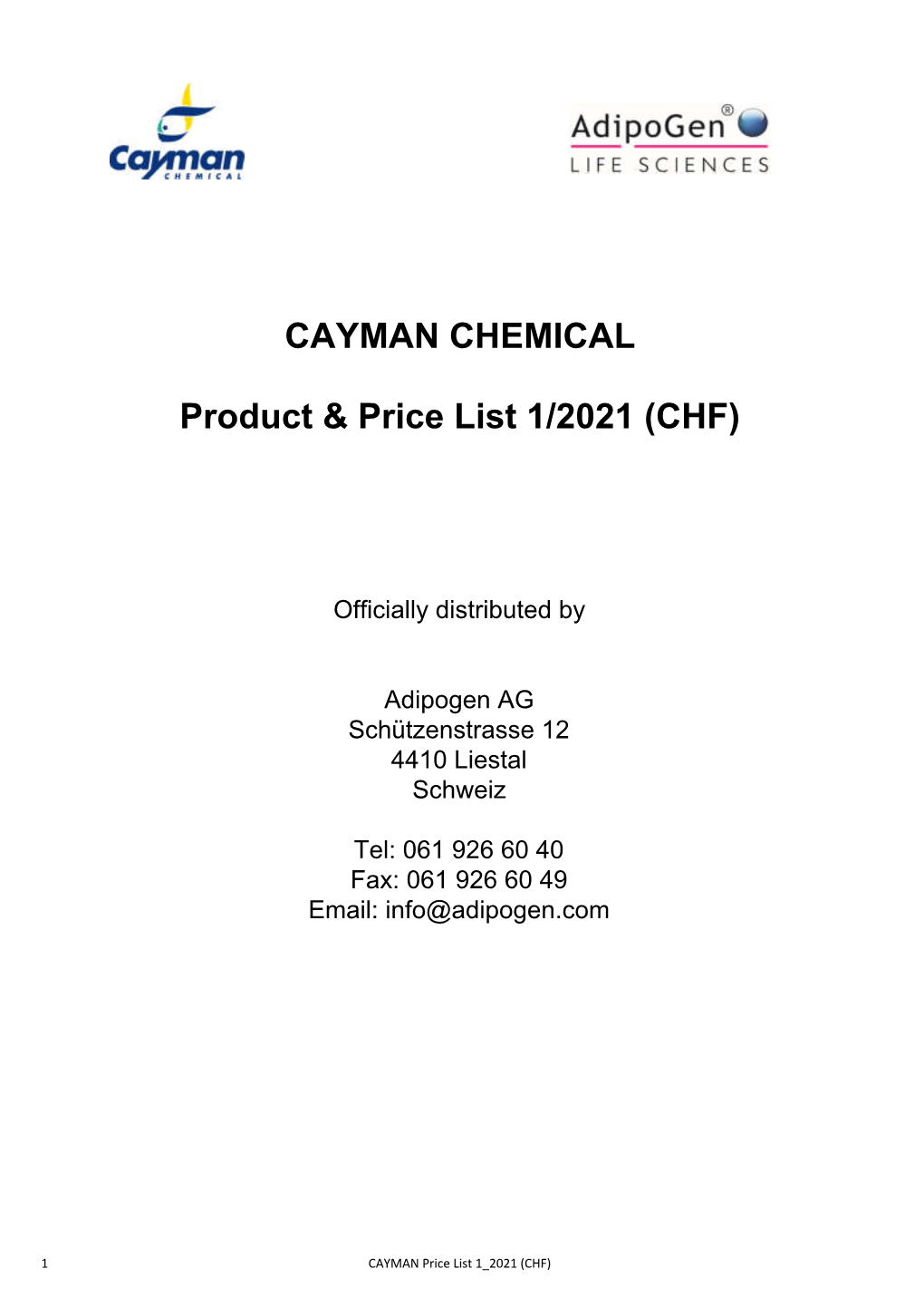 CAY Price List 1 2021 CHF 01.03.21 Web at Final.Xlsx