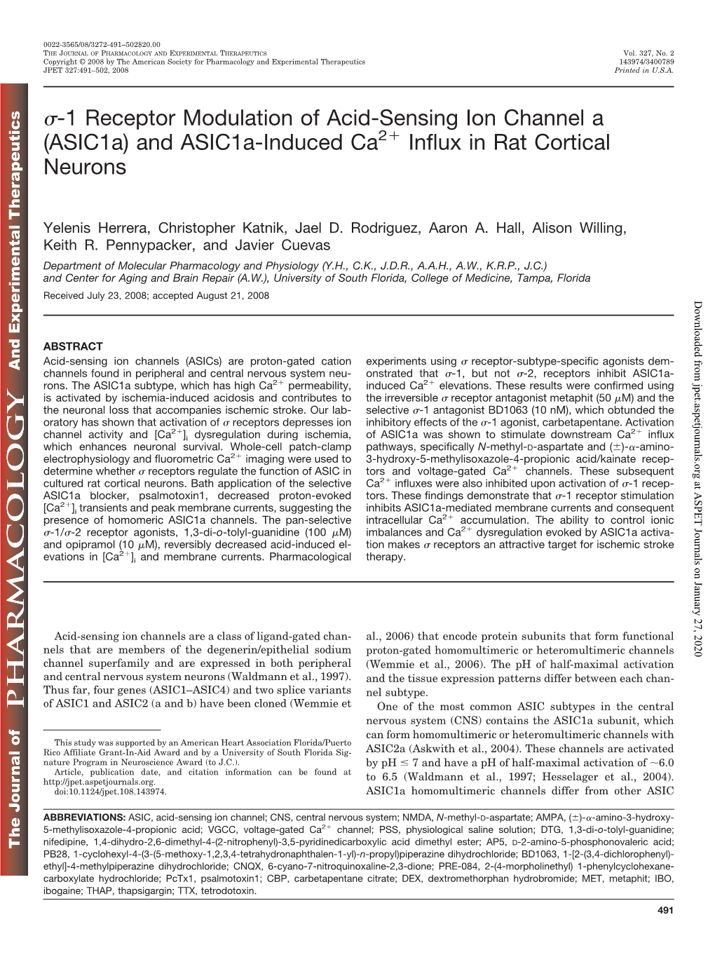 And Asic1a-Induced Ca Influx in Rat Cortical Neurons