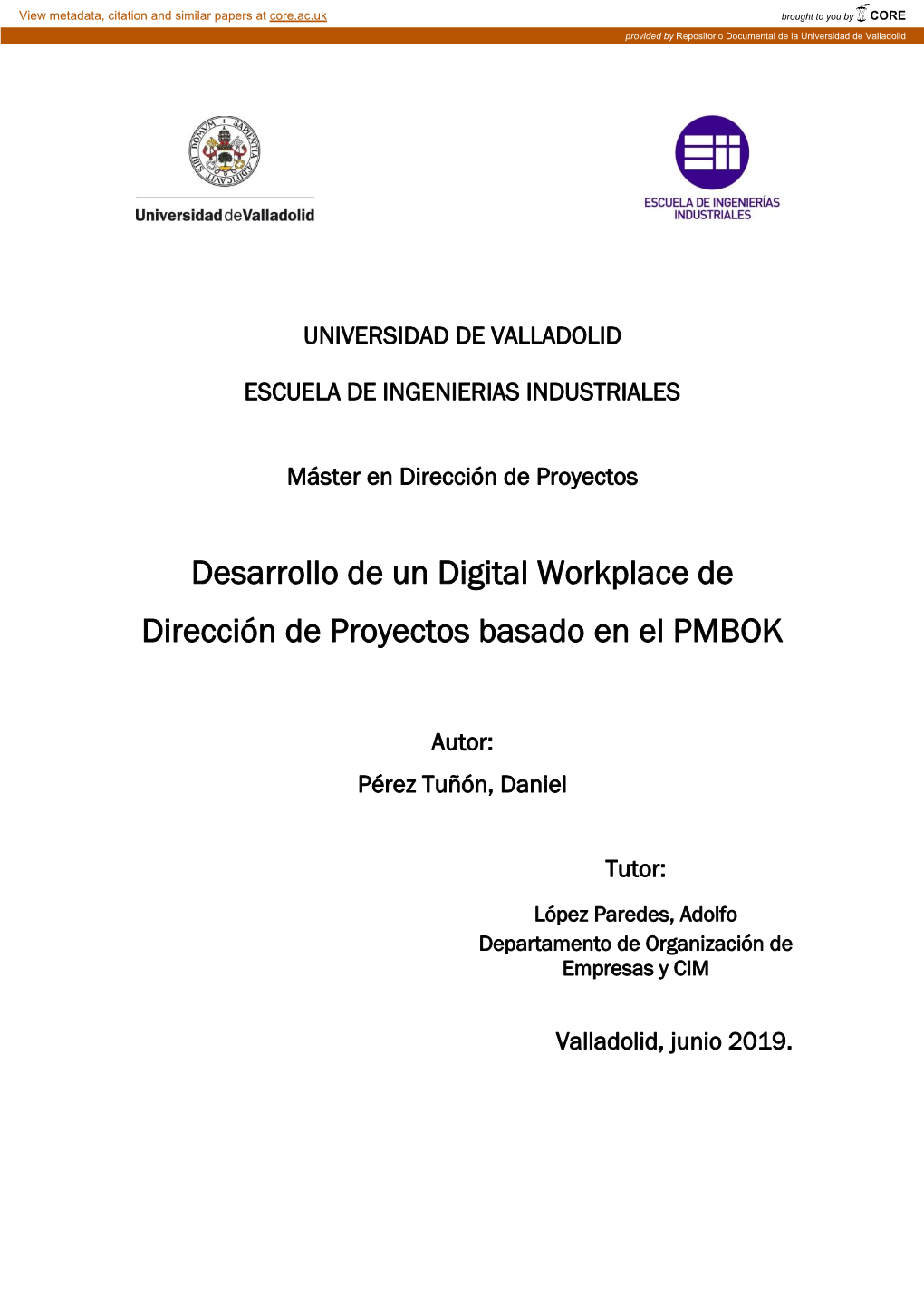 Desarrollo De Un Digital Workplace De Dirección De Proyectos Basado En El PMBOK