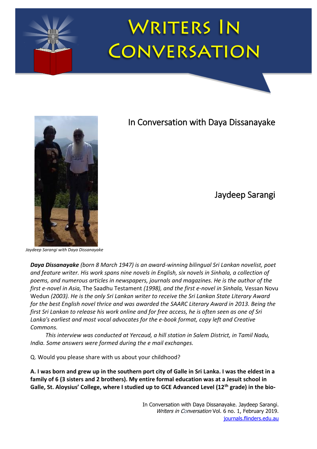 In Conversation with Daya Dissanayake Jaydeep Sarangi