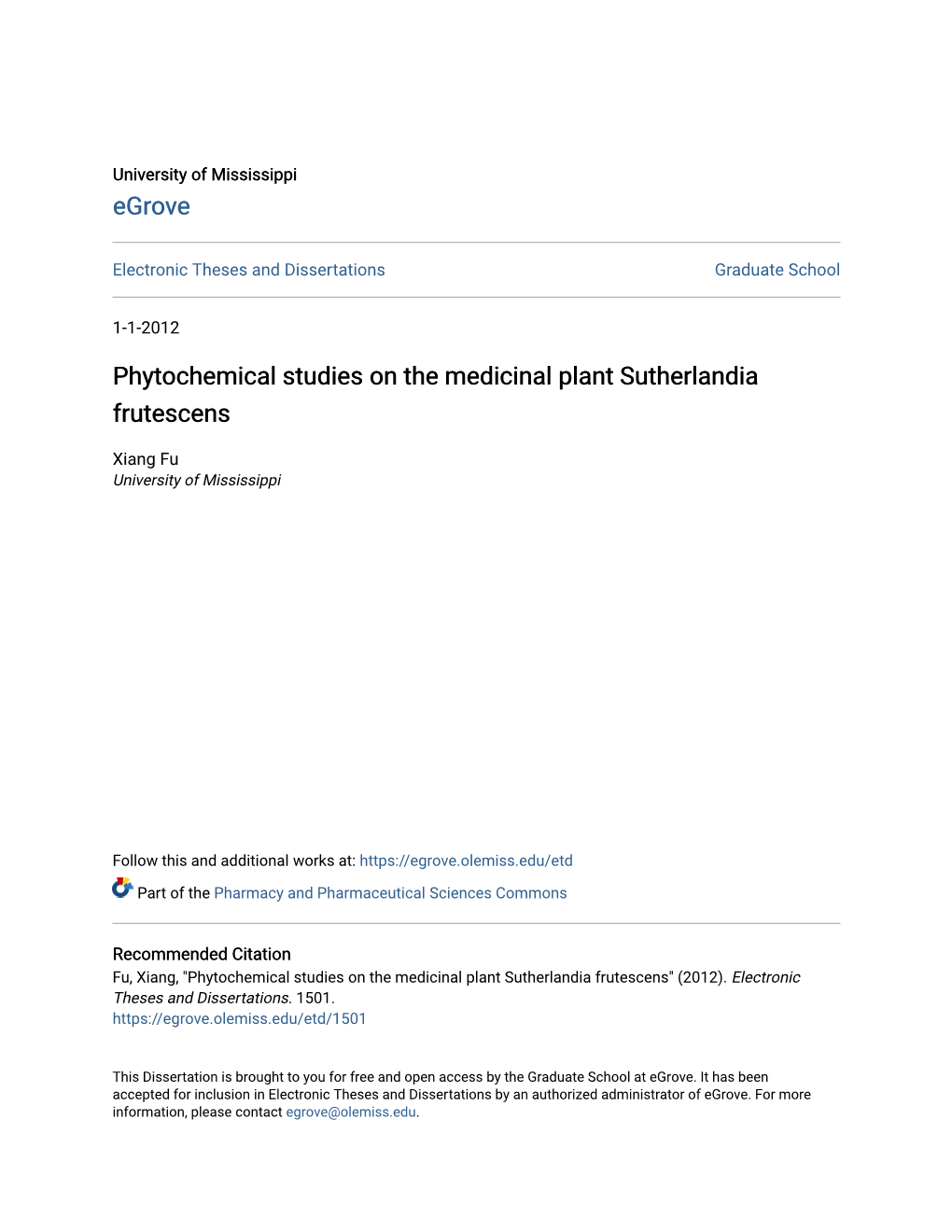 Phytochemical Studies on the Medicinal Plant Sutherlandia Frutescens
