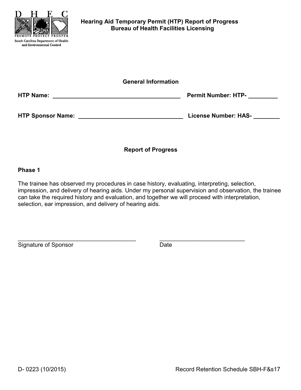 Hearing Aid Temporary Permit (HTP) Report of Progress