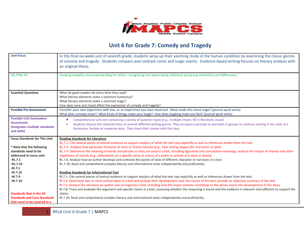 Unit 6 For Grade 7: Comedy And Tragedy