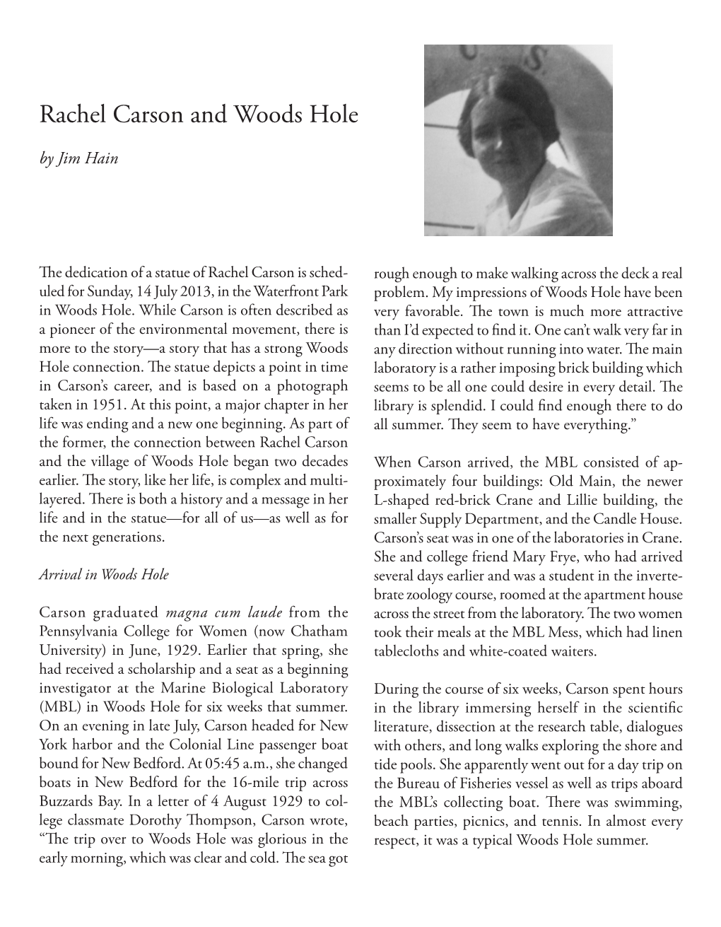 Rachel Carson and Woods Hole by Jim Hain