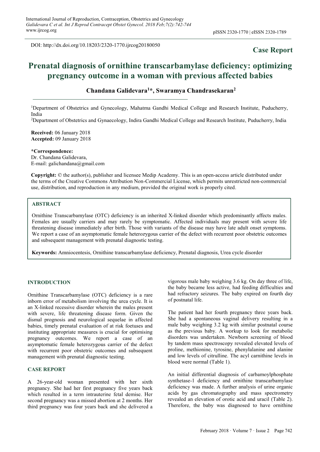 Prenatal Diagnosis of Ornithine Transcarbamylase Deficiency: Optimizing Pregnancy Outcome in a Woman with Previous Affected Babies