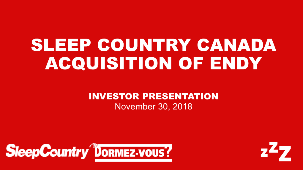 Sleep Country Canada Acquisition of Endy