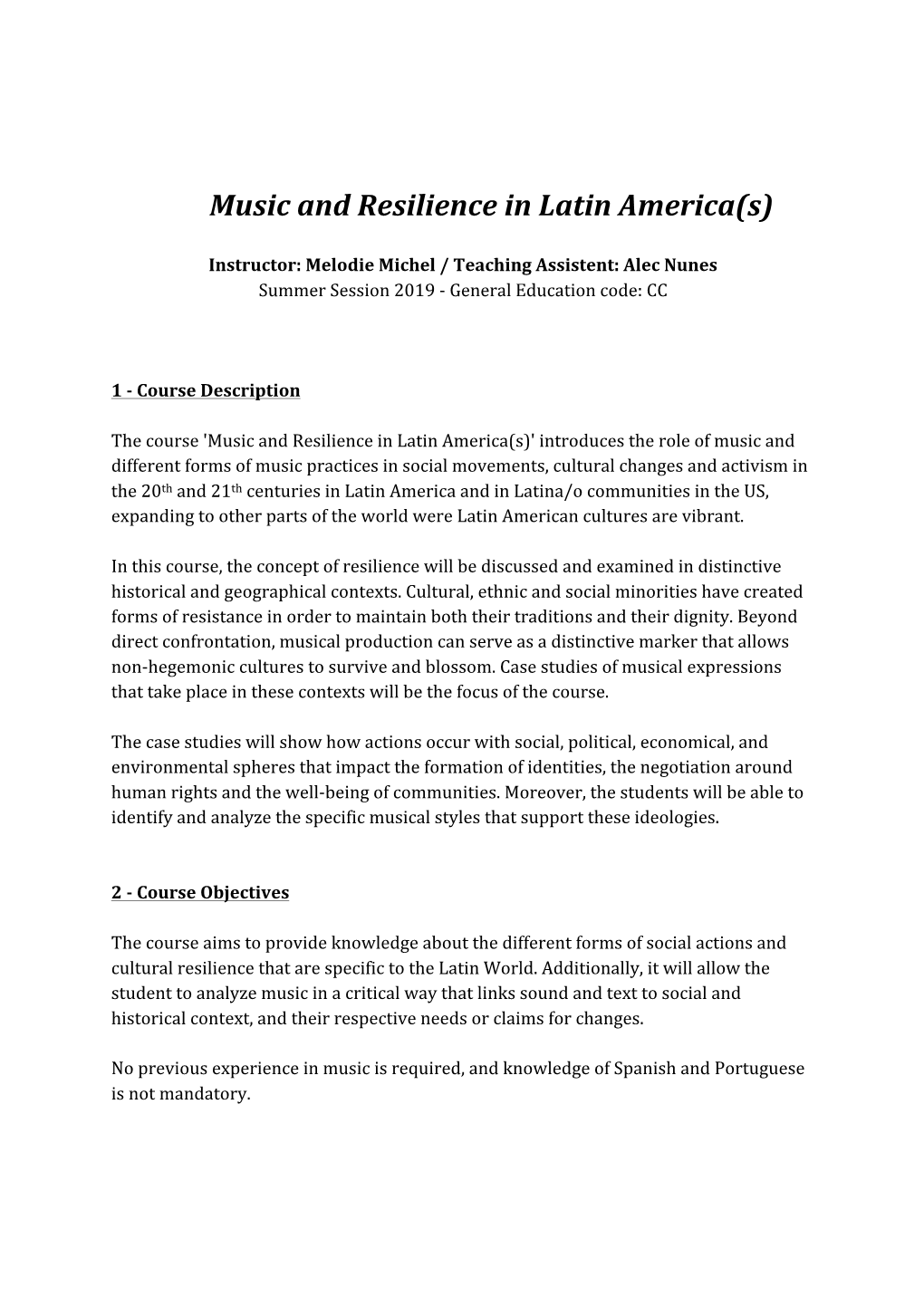 Music and Resilience in Latin America(S)