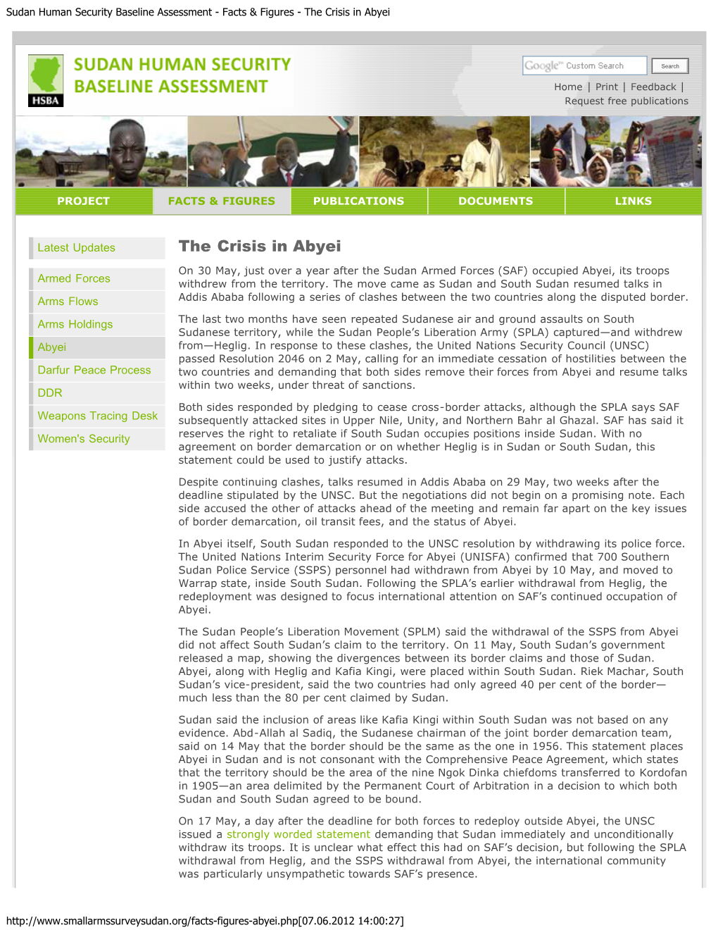 Sudan Human Security Baseline Assessment - Facts & Figures - the Crisis in Abyei