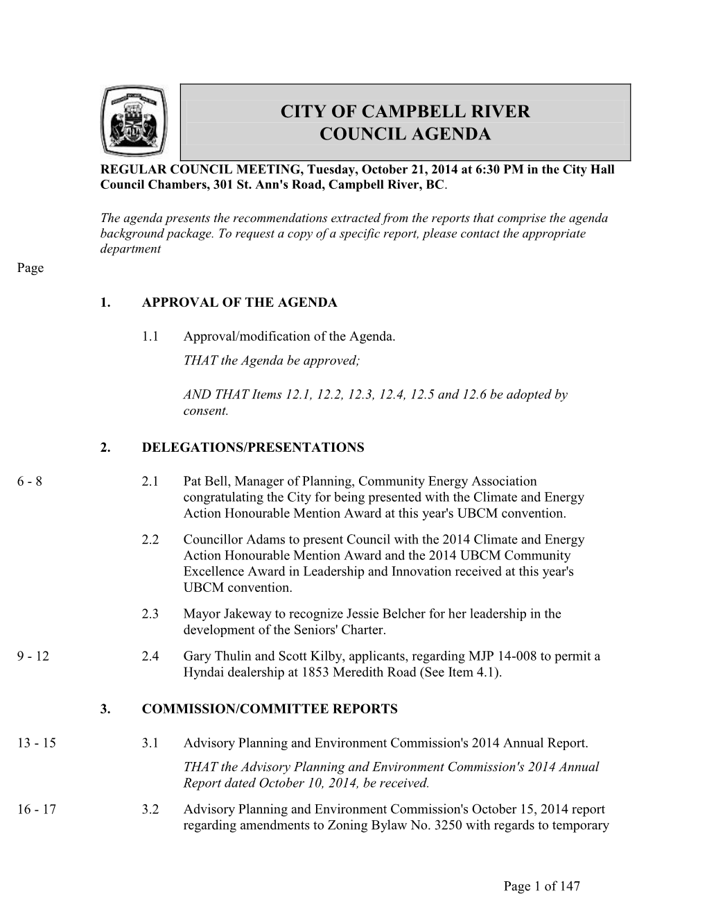 City of Campbell River Council Agenda