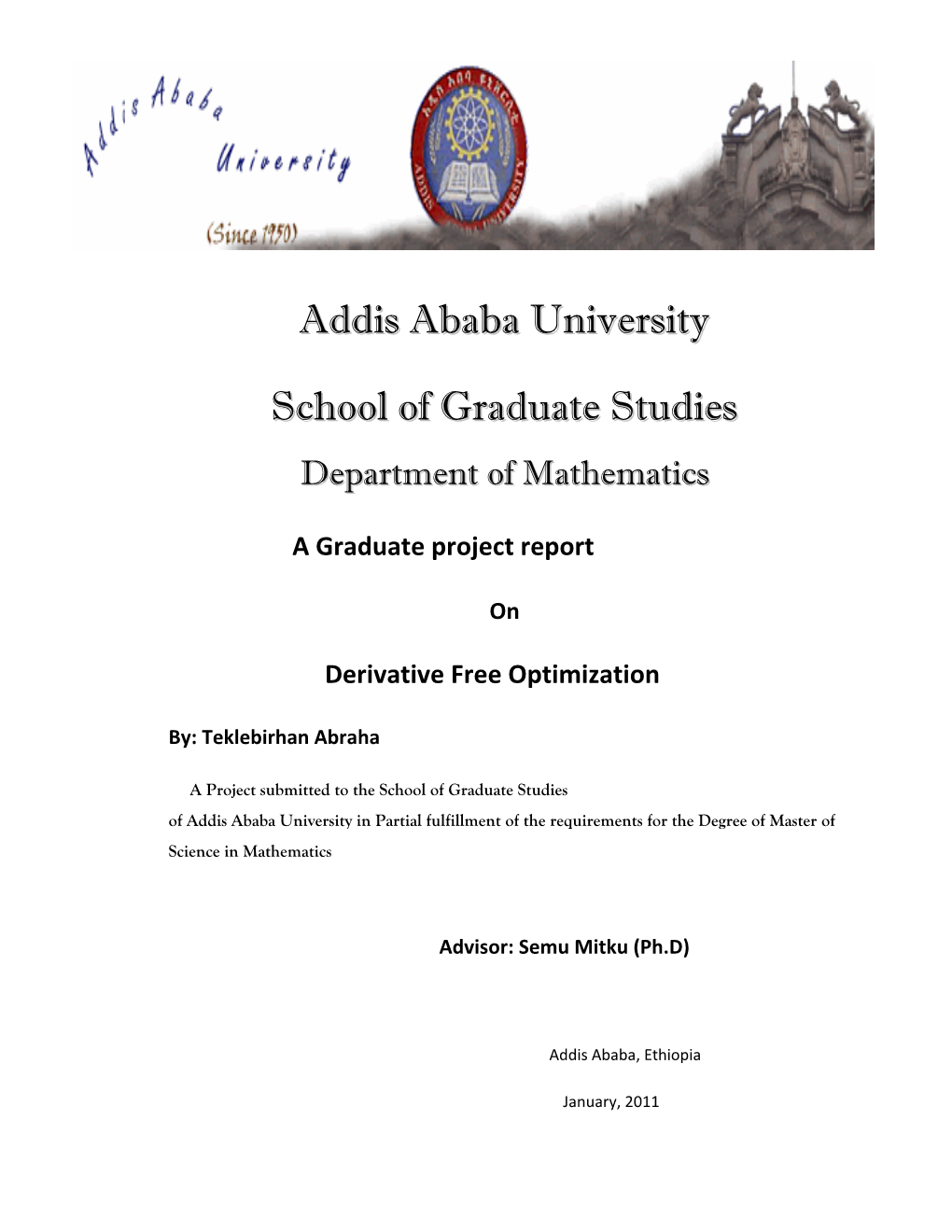 Addis Ababa University School of Graduate Studies