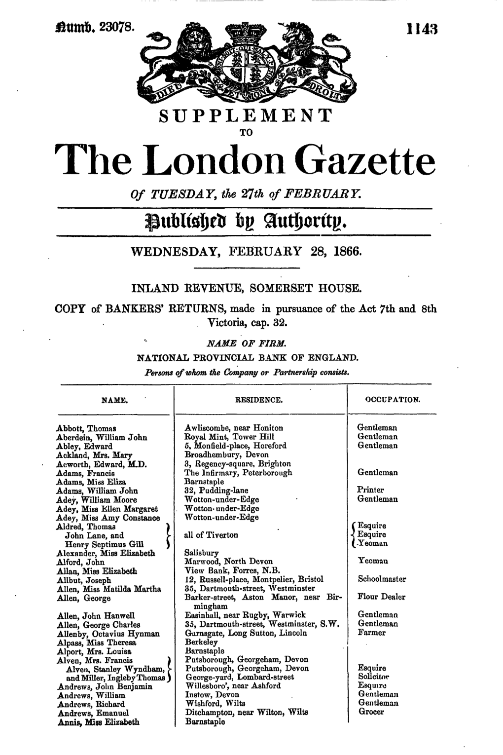 The London Gazette of TUESDAY, the 27Th of FEBRUARY