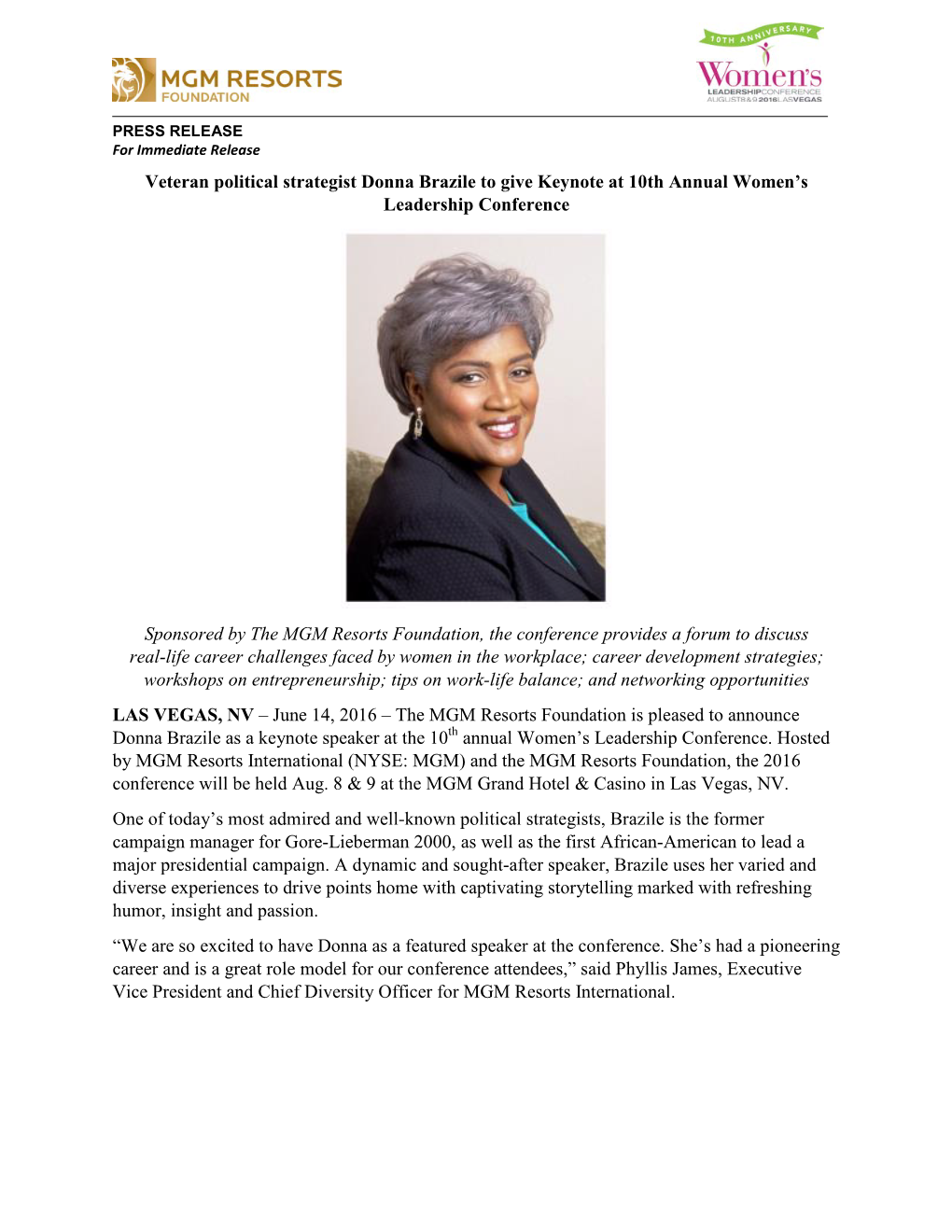 Donna Brazile to Give Keynote at 10Th Annual Women's Leadership