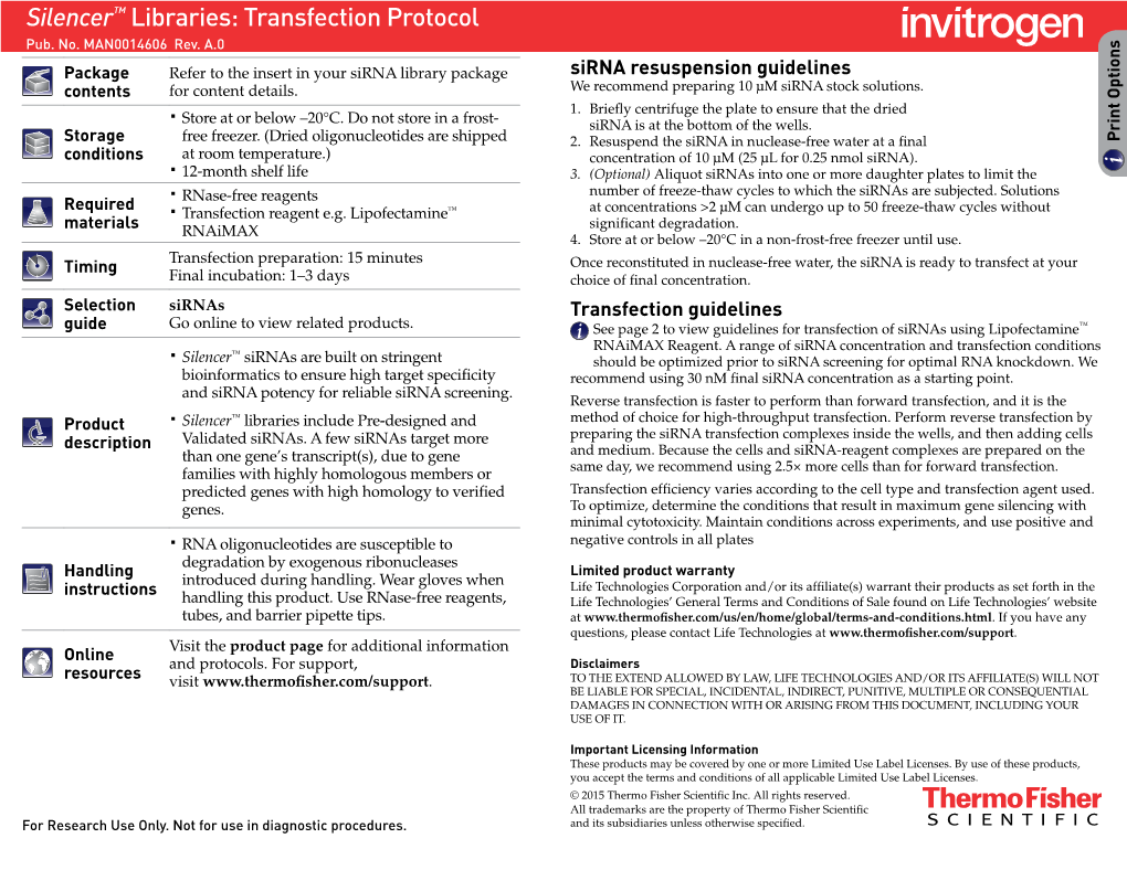 Silencer™ Libraries: Transfection Protocol Pub