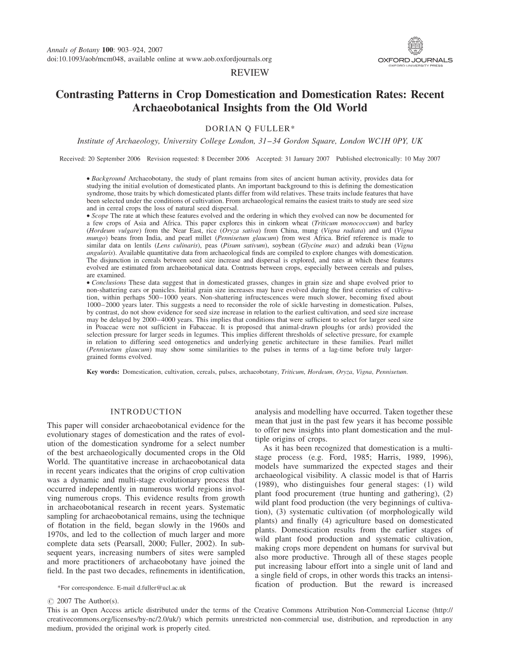 Contrasting Patterns in Crop Domestication and Domestication Rates: Recent Archaeobotanical Insights from the Old World