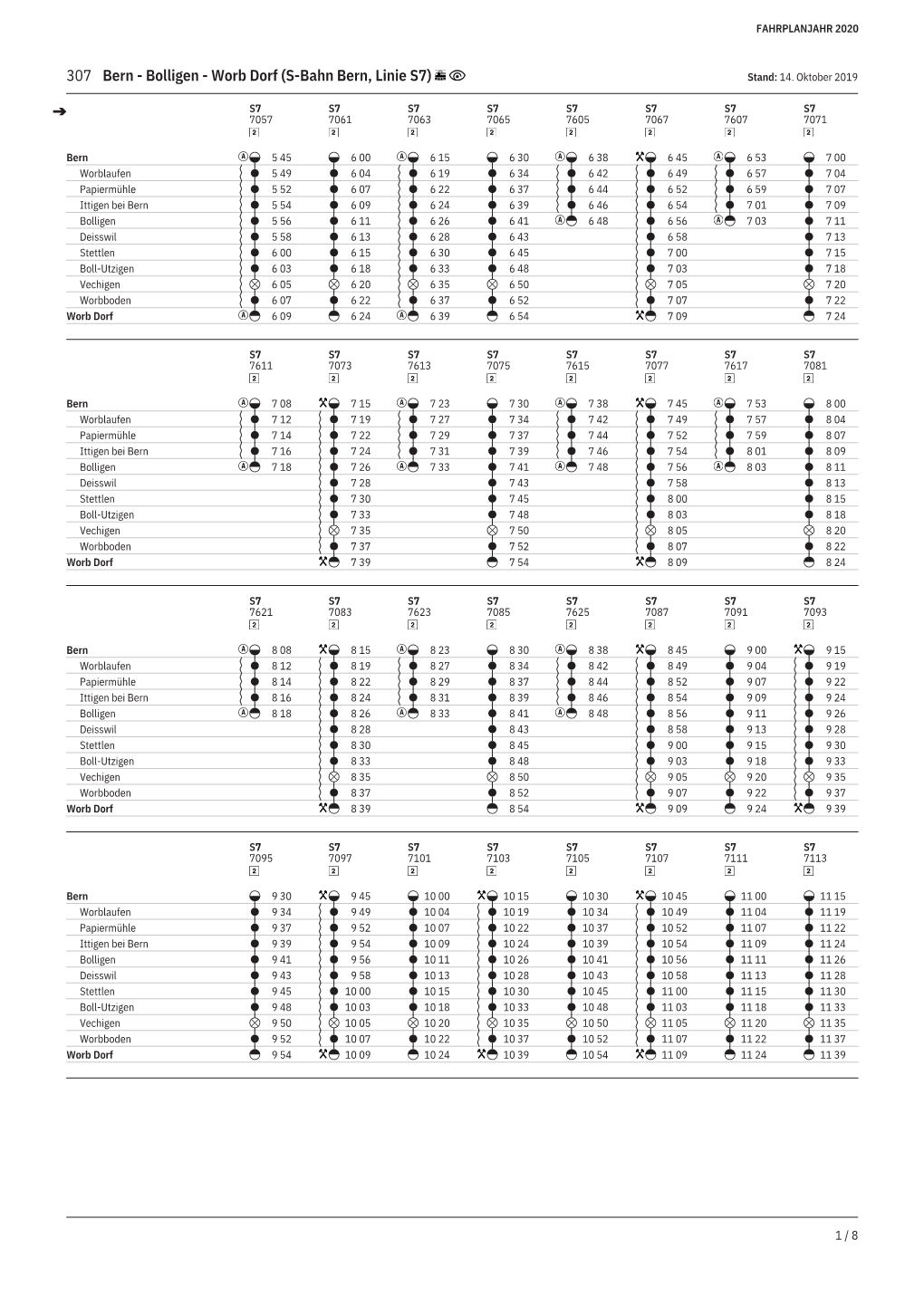 307 Bern - Bolligen - Worb Dorf (S-Bahn Bern, Linie S7) Stand: 14