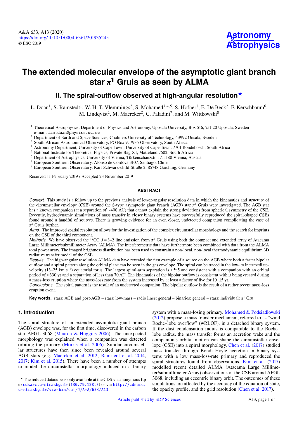 The Extended Molecular Envelope of the Asymptotic Giant Branch Star Π1 Gruis As Seen by ALMA II