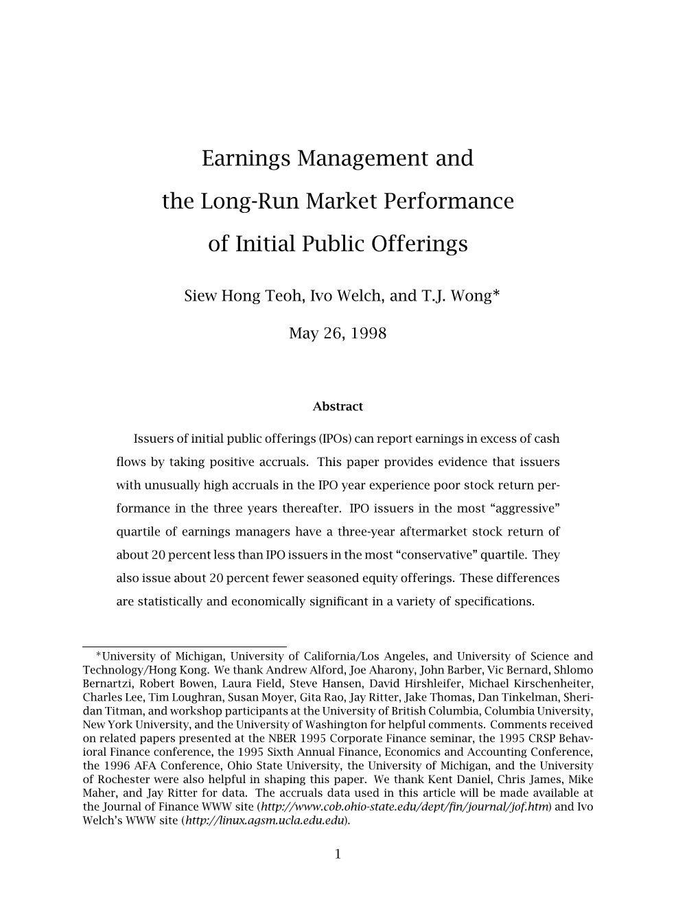 Earnings Management and the Long-Run Market Performance of Initial Public Offerings