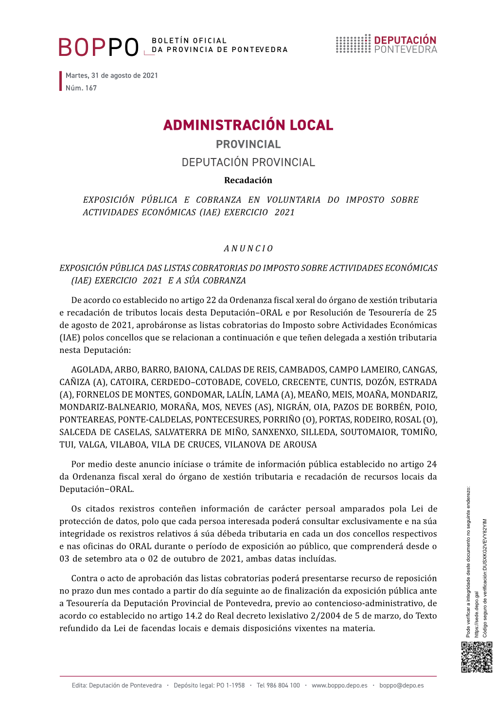 ADMINISTRACIÓN LOCAL PROVINCIAL DEPUTACIÓN PROVINCIAL Recadación