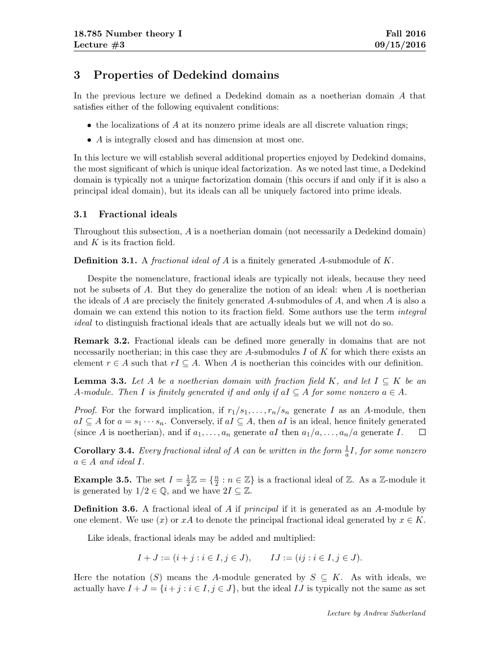 3 Properties of Dedekind Domains