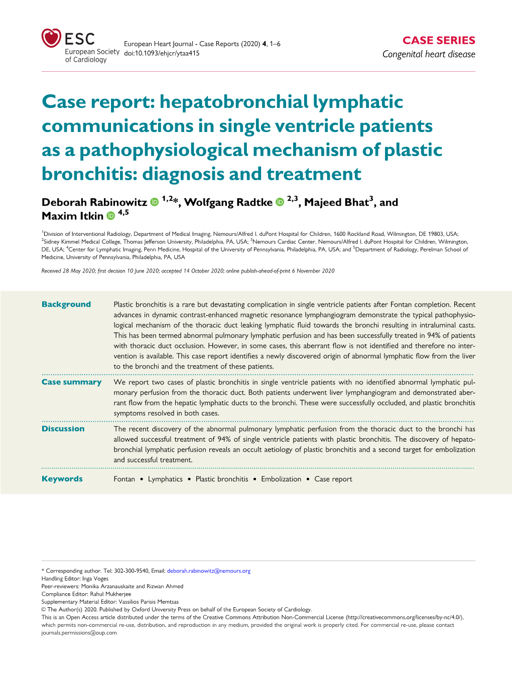 Hepatobronchial Lymphatic Communications in Single Ventricle Patients As a Pathophysiological Mechanism of Plastic Bronchitis: Diagnosis and Treatment