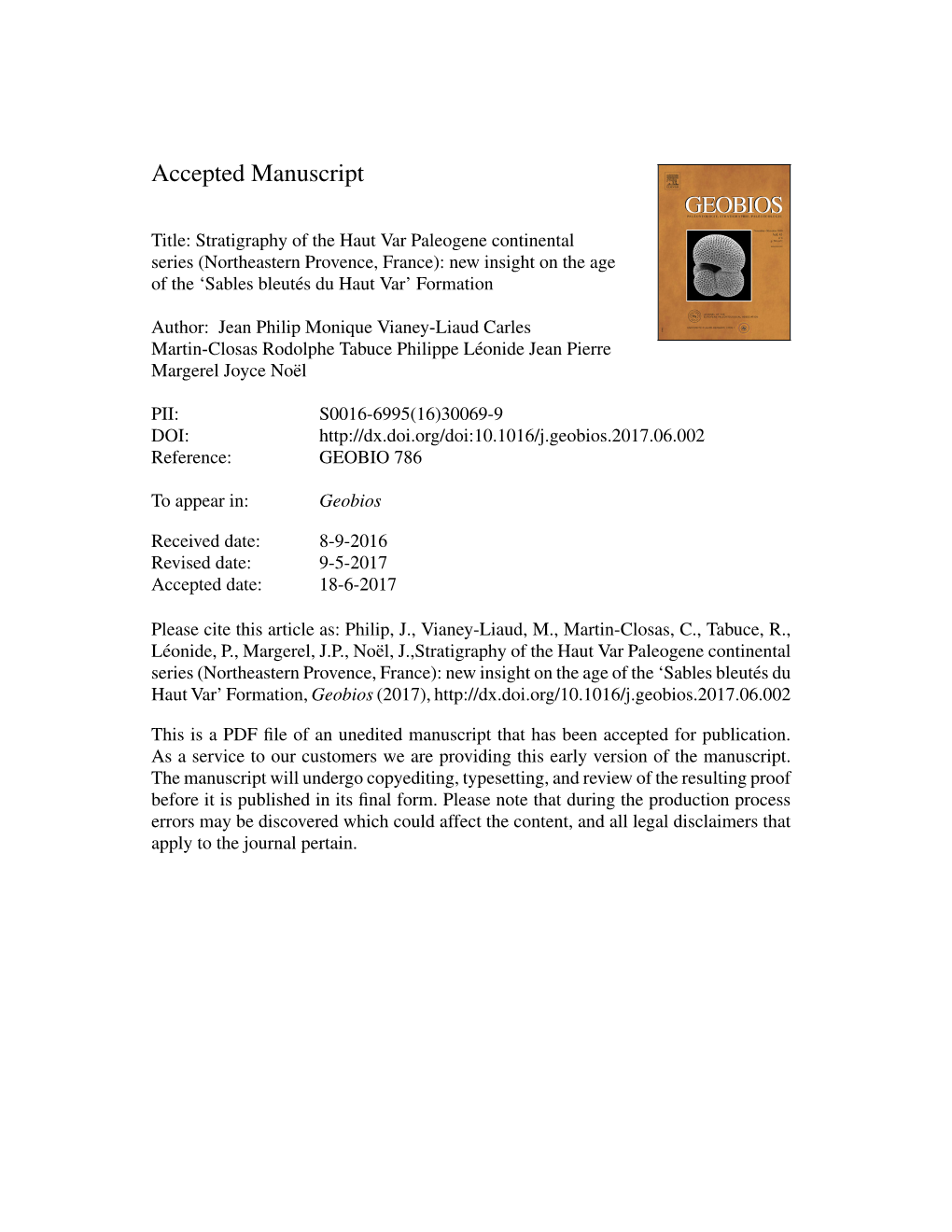 Stratigraphy of the Haut Var Paleogene Continental Series (Northeastern Provence, France): New Insight on the Age of the ‘Sables Bleutes´ Du Haut Var’ Formation