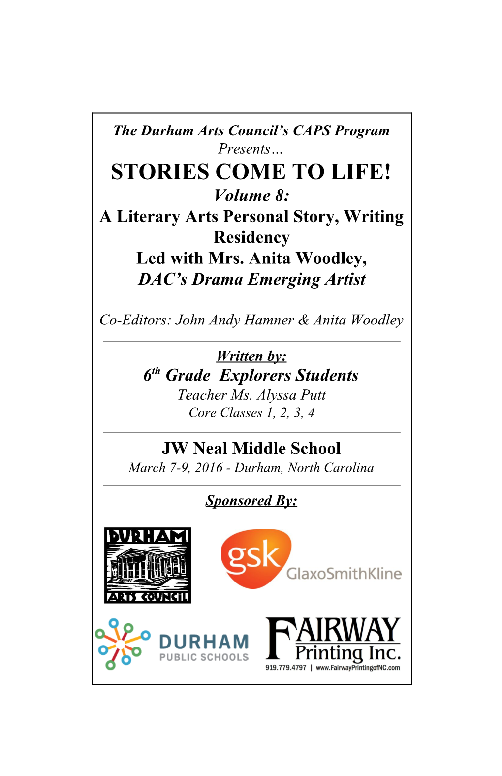 STORIES COME to LIFE! Volume 8: a Literary Arts Personal Story, Writing Residency Led with Mrs