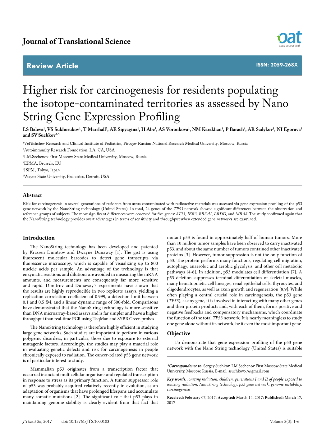 Higher Risk for Carcinogenesis for Residents Populating the Isotope-Contaminated Territories As Assessed by Nano String Gene