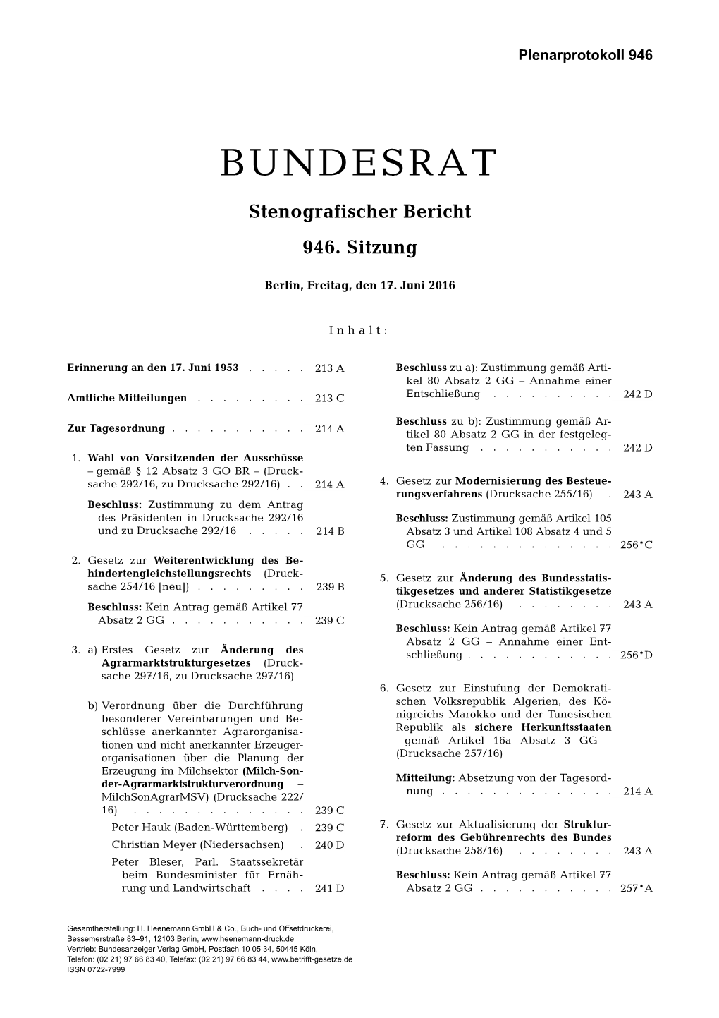 BUNDESRAT Stenografischer Bericht 946