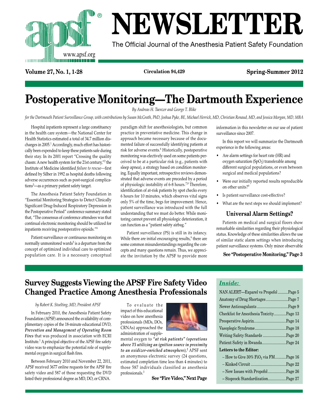 NEWSLETTER the Official Journal of the Anesthesia Patient Safety Foundation