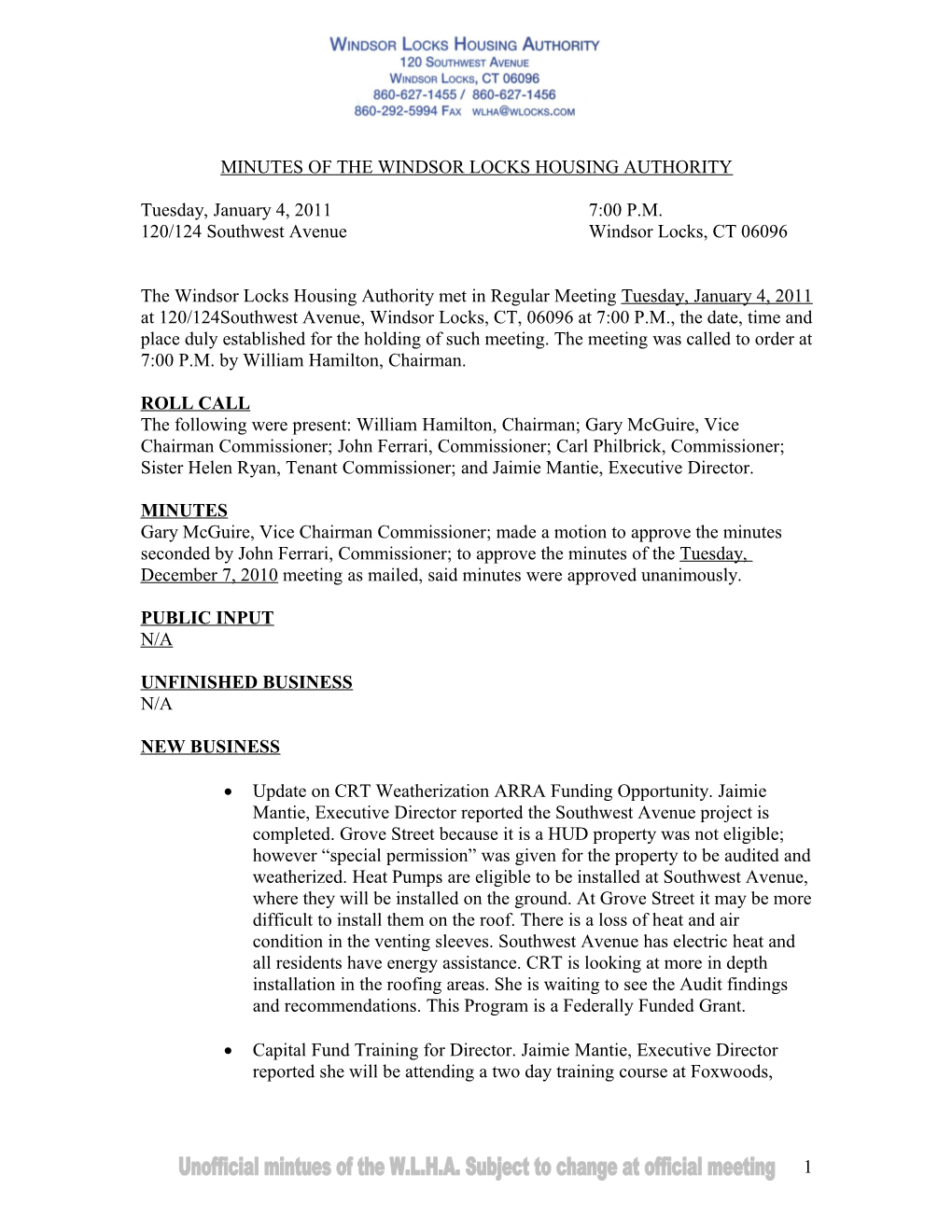 Minutes of the Windsor Locks Housing Authority s3