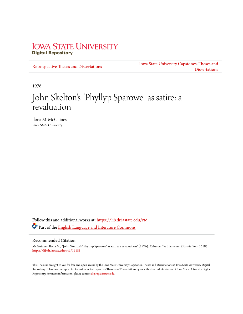 John Skelton's "Phyllyp Sparowe" As Satire: a Revaluation Ilona M