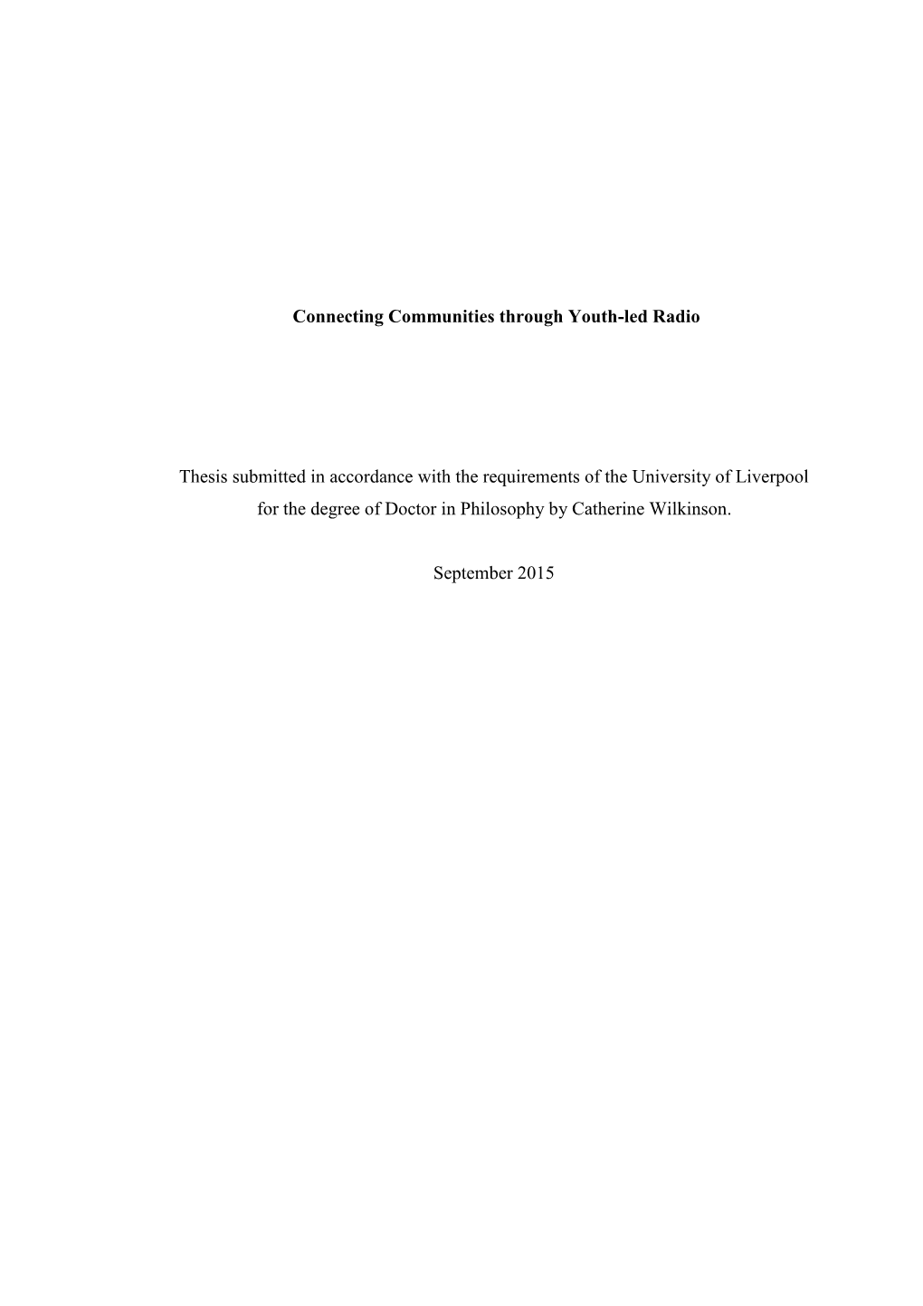 Connecting Communities Through Youth-Led Radio Thesis Submitted