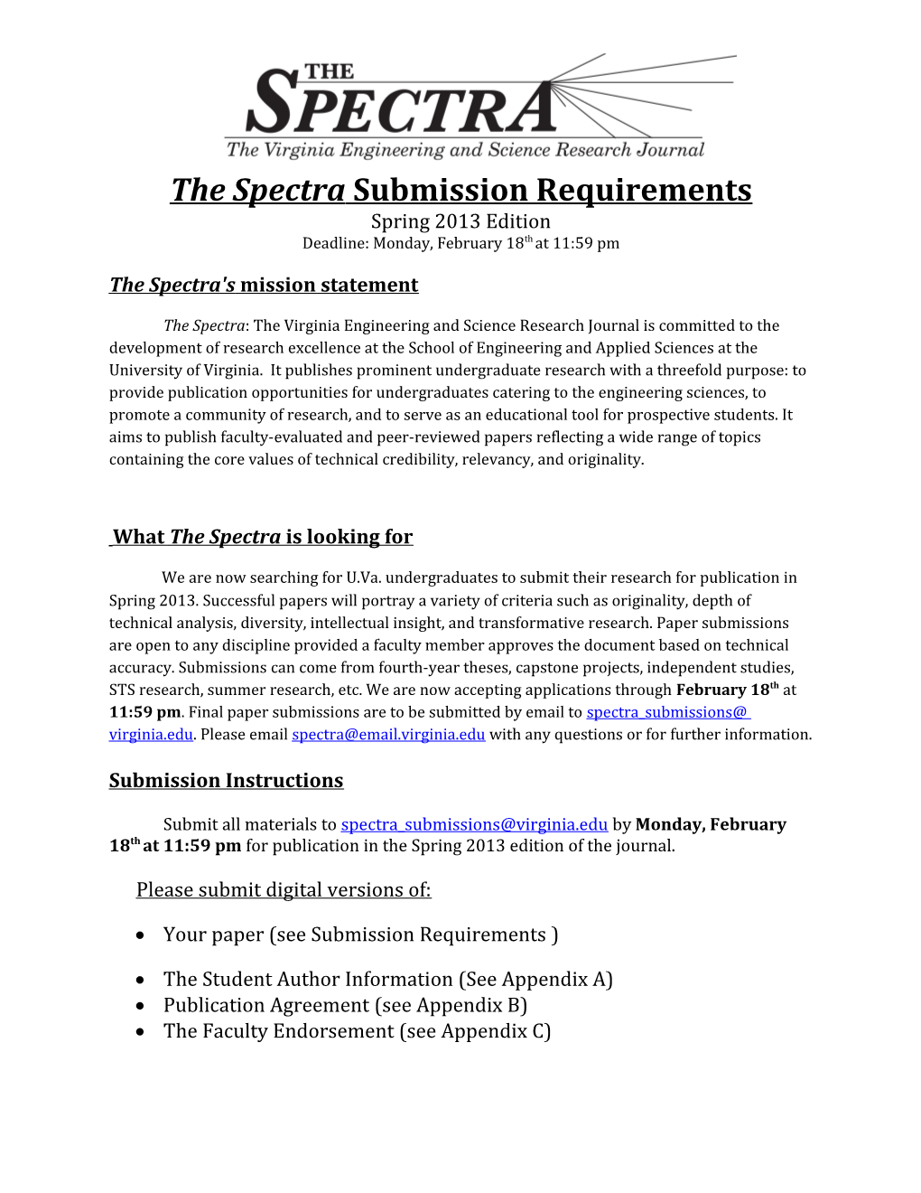 The Spectra Submission Requirements