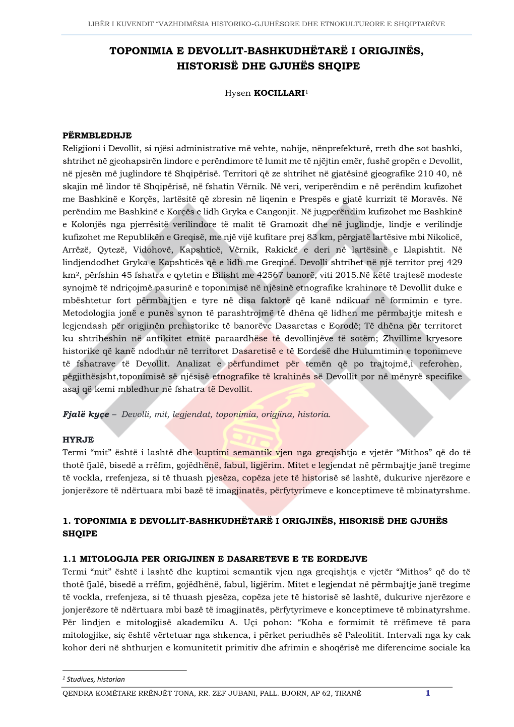 Libër I Kuvendit “Vazhdimësia Historiko-Gjuhësore Dhe Etnokulturore E Shqiptarëve