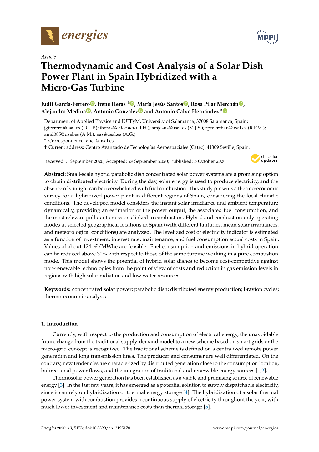Thermodynamic and Cost Analysis of a Solar Dish Power Plant in Spain Hybridized with a Micro-Gas Turbine