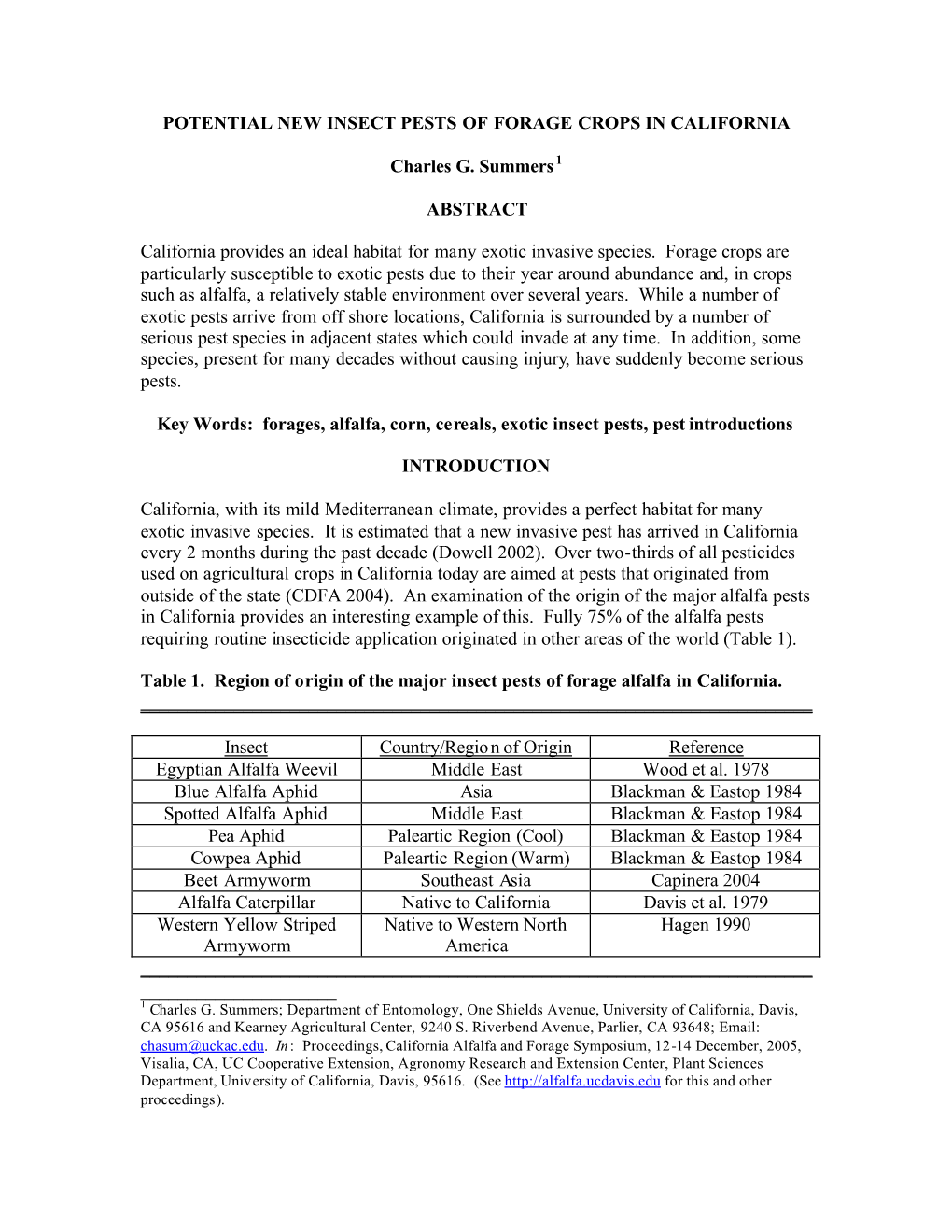 Potential New Insect Pests of Forage Crops in California