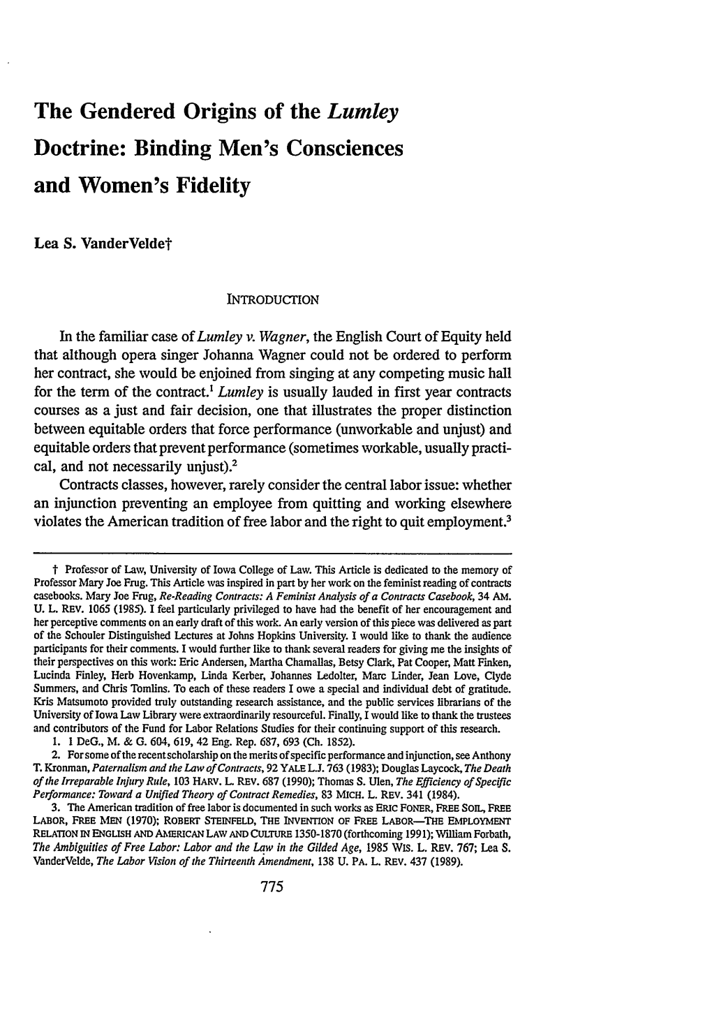 The Gendered Origins of the Lumley Doctrine: Binding Men's Consciences and Women's Fidelity