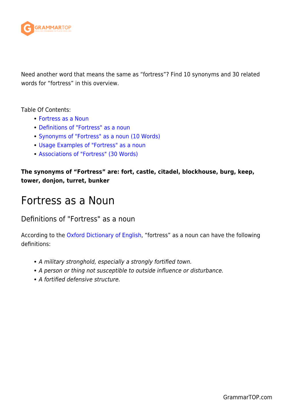 Fortress”? Find 10 Synonyms and 30 Related Words for “Fortress” in This Overview