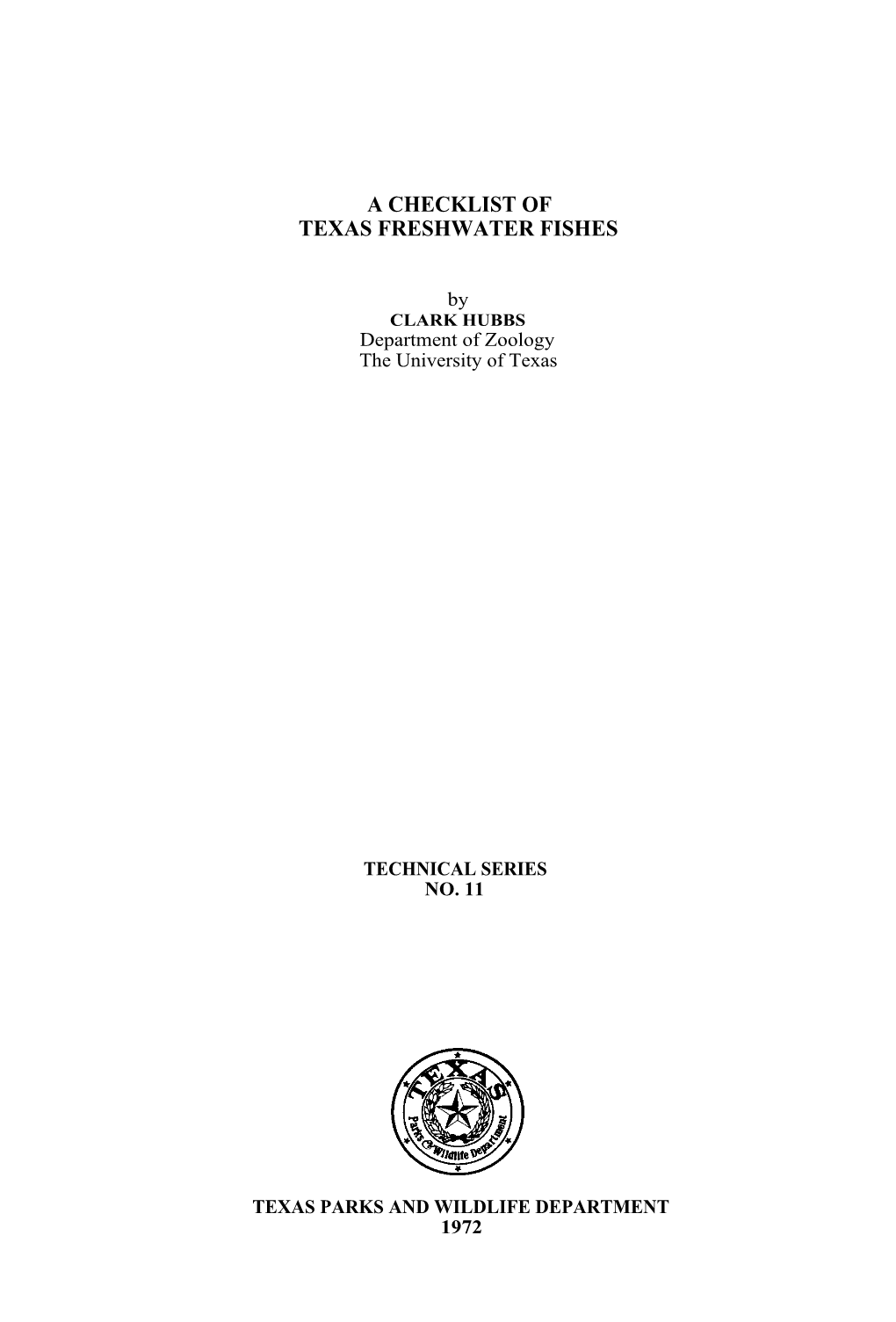 A Checklist of Texas Freshwater Fishes