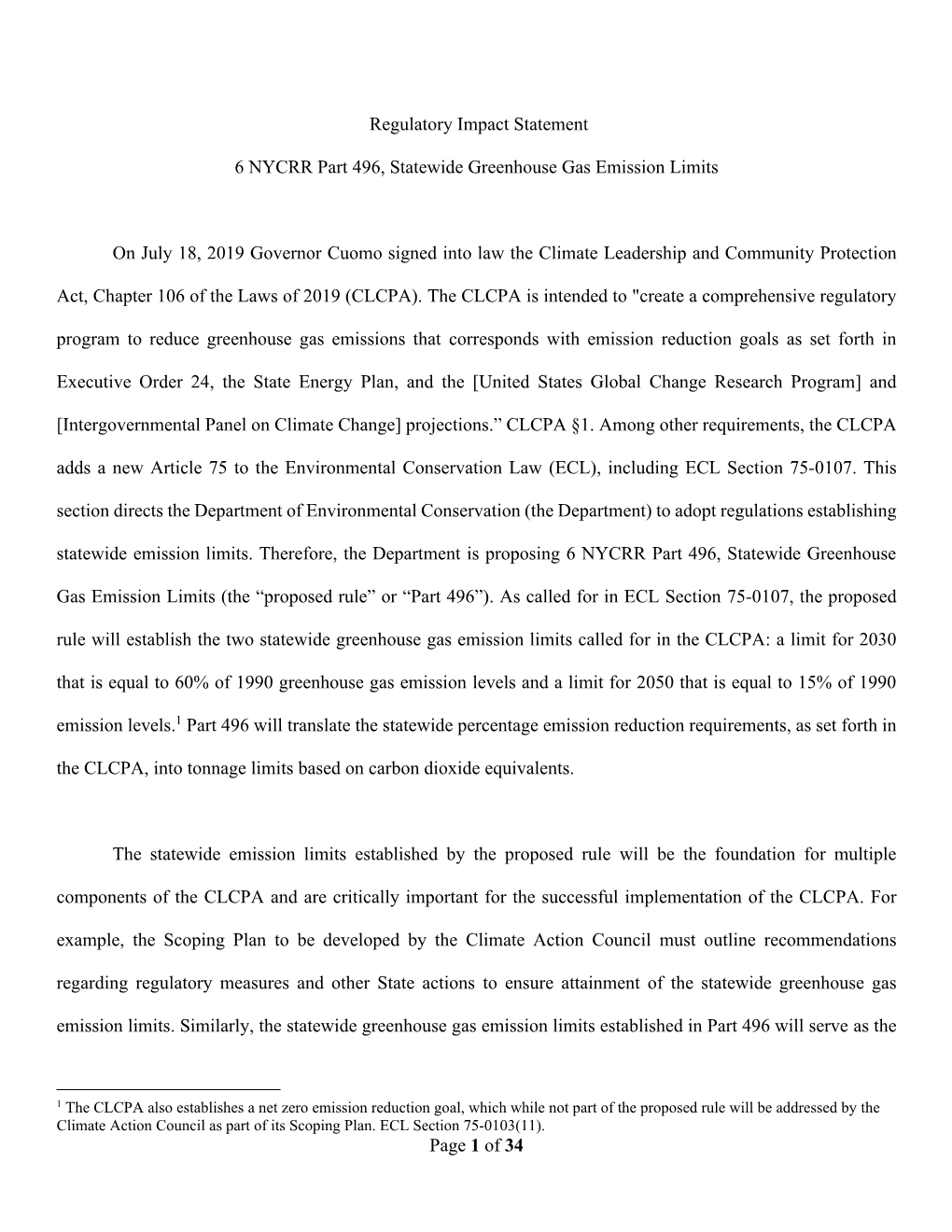 Revised Regulatory Impact Statement Part