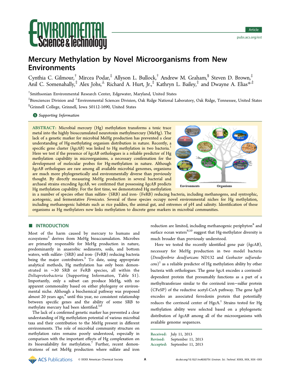 Mercury Methylation by Novel Microorganisms from New Environments Cynthia C