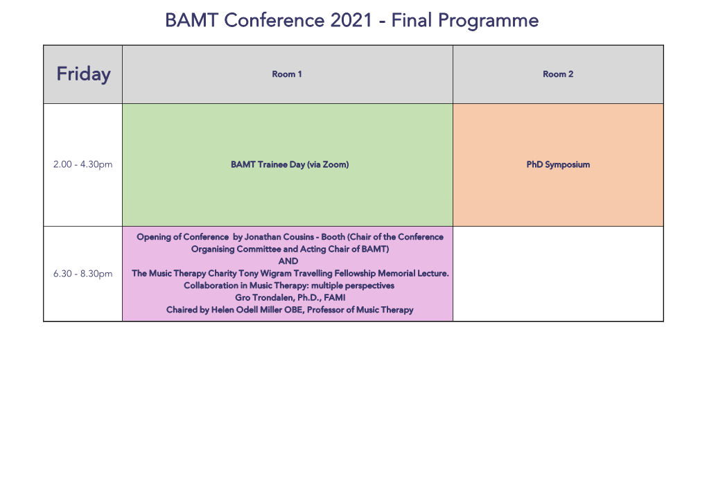 Friday BAMT Conference 2021