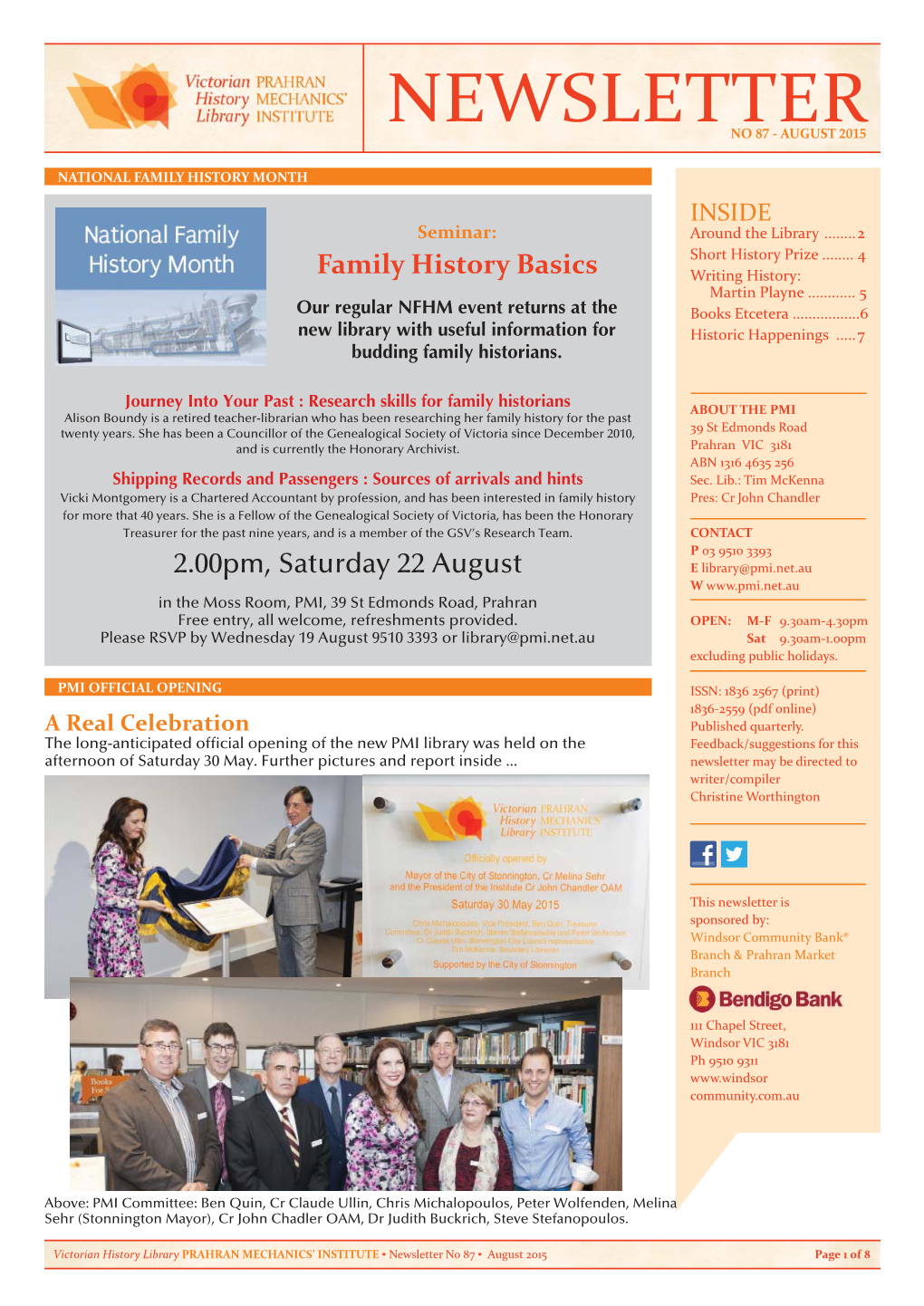 Newsletter No 87 - August 2015