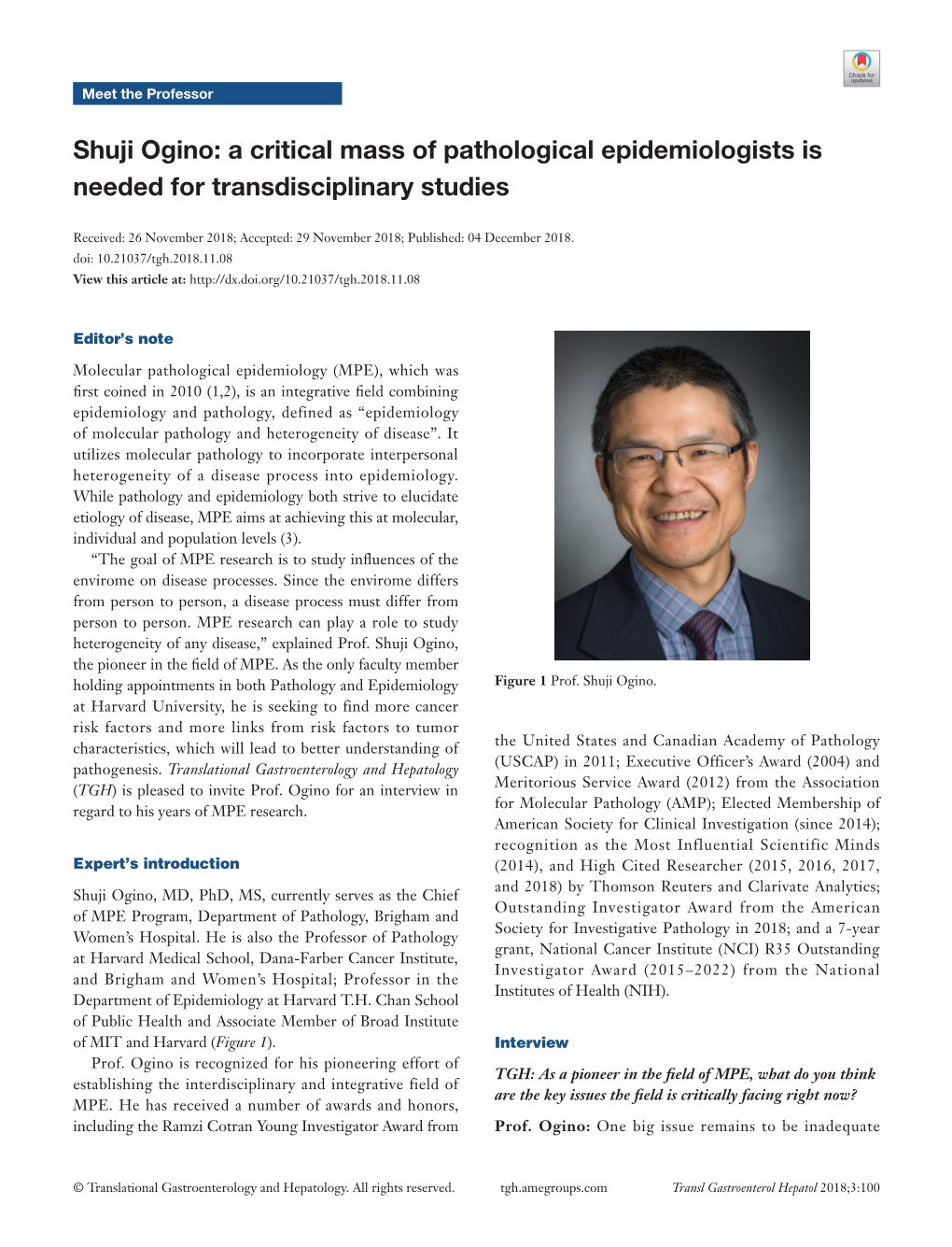 Shuji Ogino: a Critical Mass of Pathological Epidemiologists Is Needed for Transdisciplinary Studies