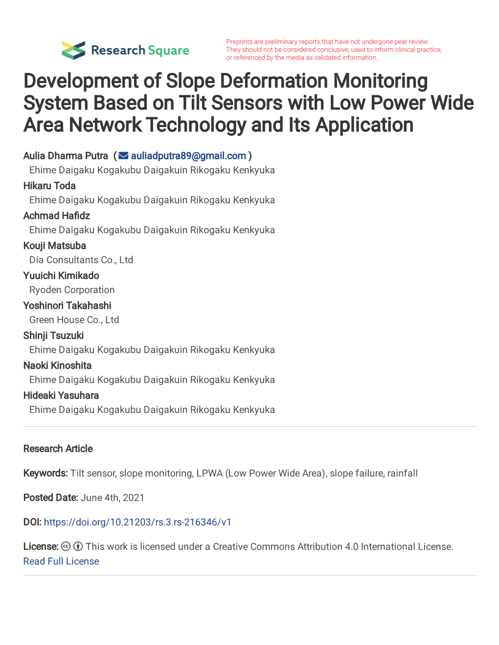 Development of Slope Deformation Monitoring System Based on Tilt Sensors with Low Power Wide Area Network Technology and Its Application