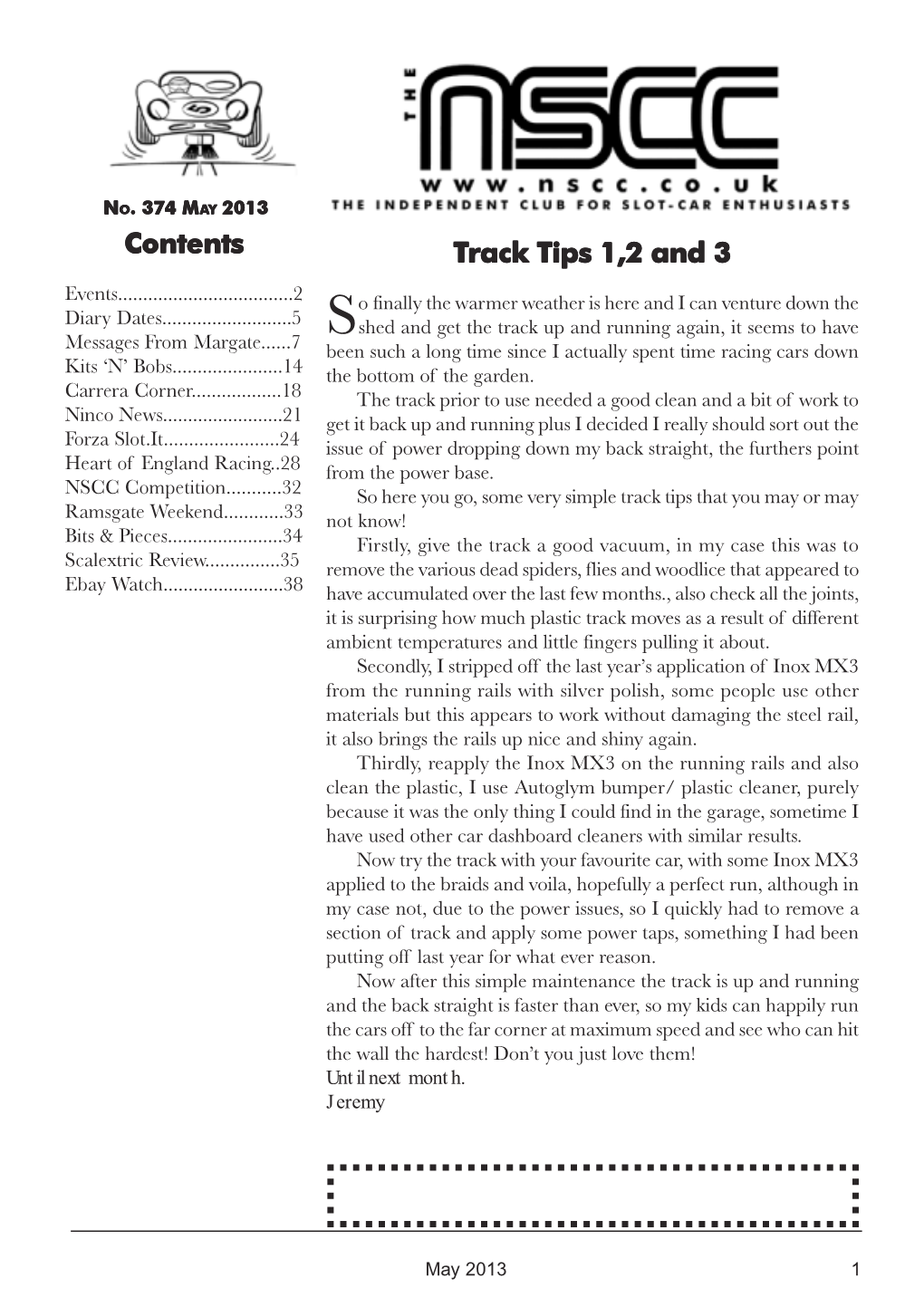 MAY 2013 Contents Track Tips 1,2 and 3